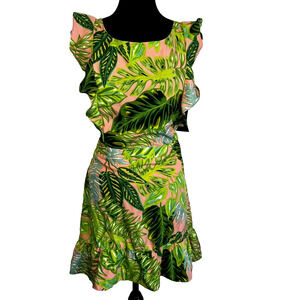 NWT Milk & Honey Size Small‎ open back dress pink green palm tropical vacation
